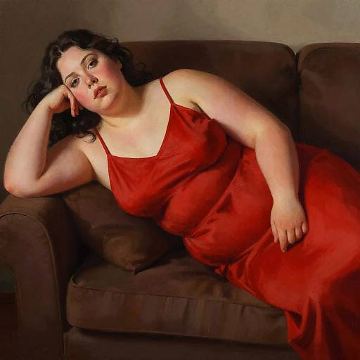Curvy Woman in Red Dress Painting