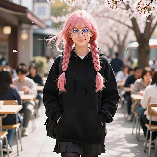 Kawaii Girl with Pink Braided Hair