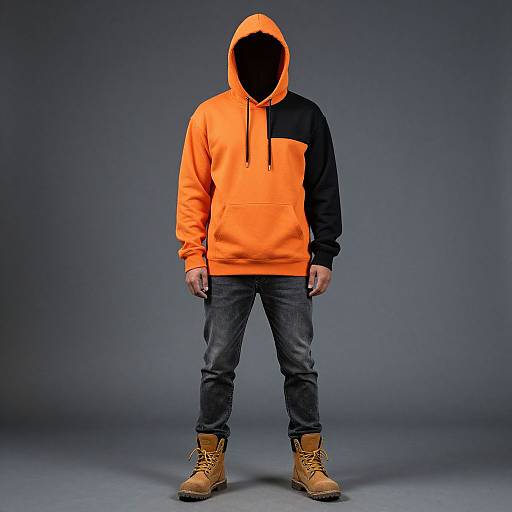 Man in Hooded Orange and Black Outfit