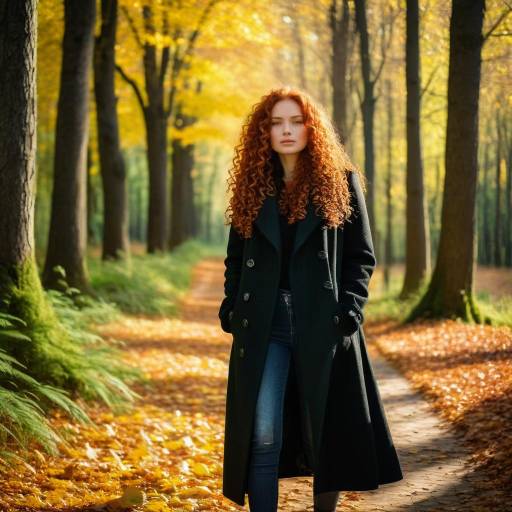 Young Woman Standing on Autumn Forest Path
