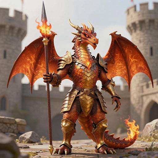 Knightly Dragon in Fiery Armor