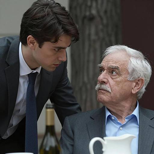 Intense Conversation Between Two Suited Men