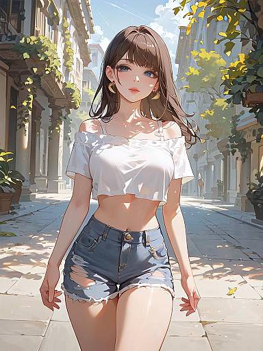 Woman in Daisy Duke Shorts on Urban Street