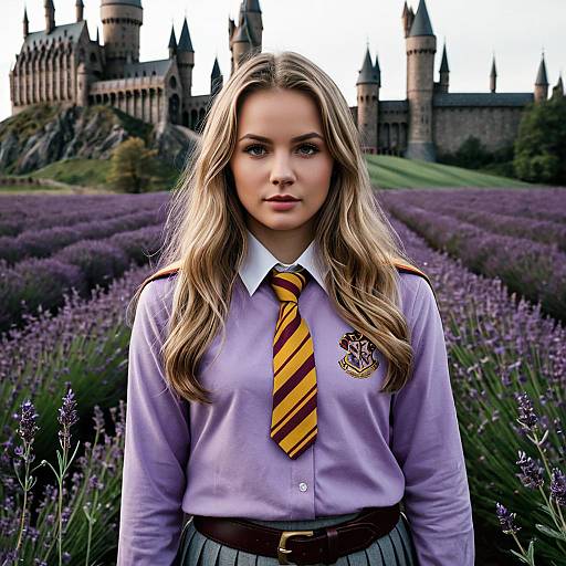 Young Woman in Hogwarts Lavender Brown Costume