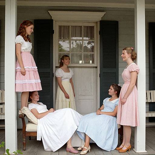 1860s Young Women Relaxing on Porch