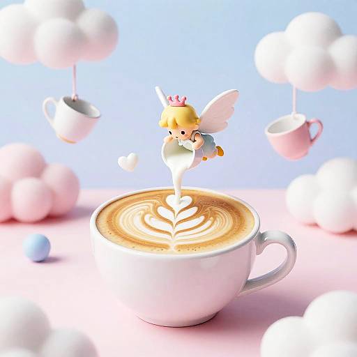Kawaii Fairy Pouring Latte Heart Pastel Cafe