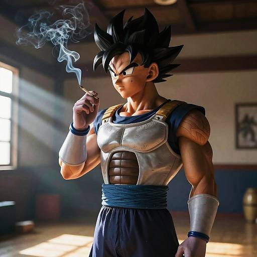 Vegito Pensive in Dimly Lit Dojo