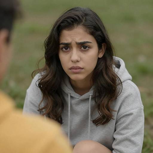 Contemplative Young Woman in Gray Hoodie