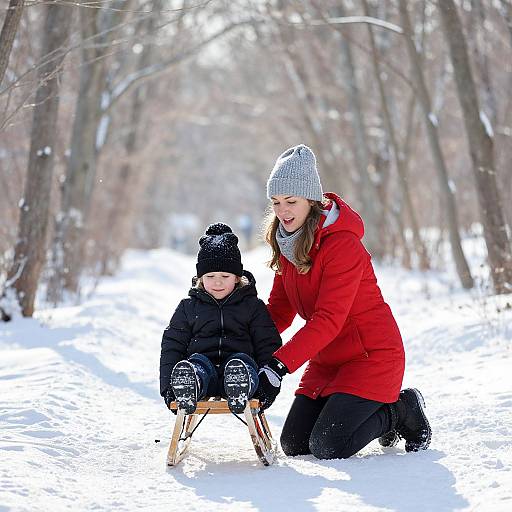 Winter Sledding Joy in Snowy Forest