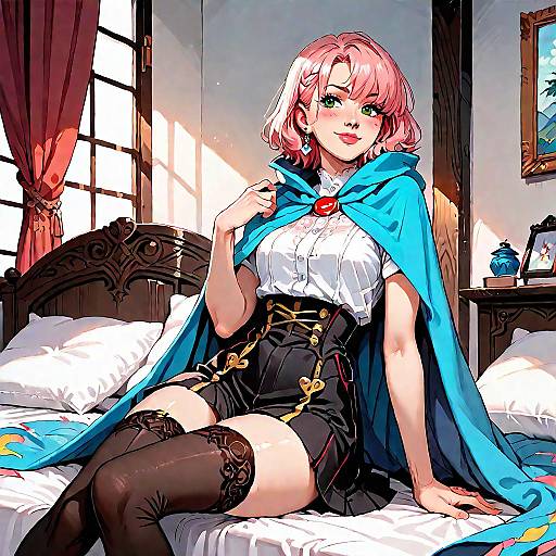 Smiling Fate Girl in Cape and Thighhighs