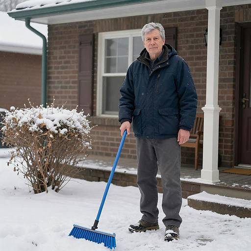 Middle-Aged Man on Snowy Porch