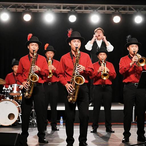 Dynamic Brass Band Performance on Stage