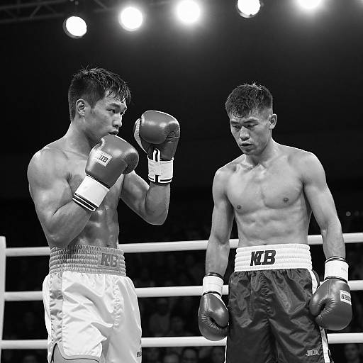 Intense Black-and-White Boxing Match