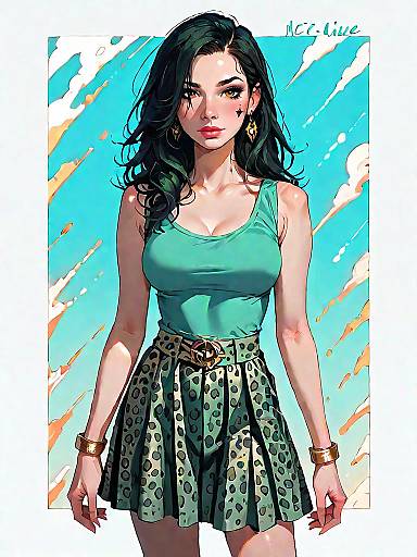 Edgy Woman in Olive Green Outfit