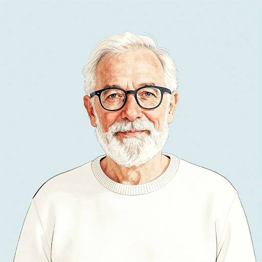 Watercolor Portrait of Elderly Man with Glasses