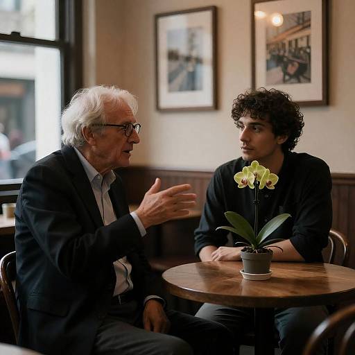 Dim Café Conversation Between Two Men