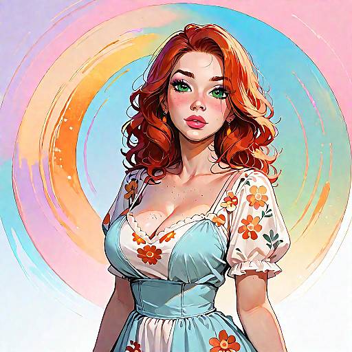 Redhead Woman in Bohemian Sundress
