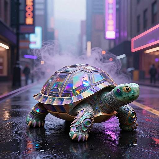 Surreal Jade Turtle in Neon Megacity