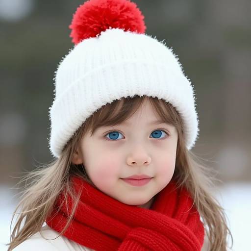 Young Girl with Red Scarf and Hat