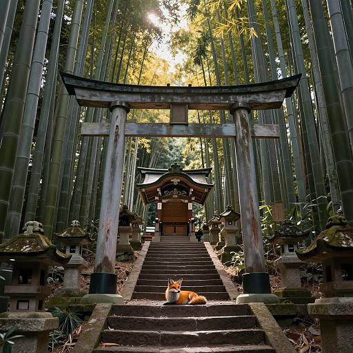 Serene Bamboo Forest with Torii Gate