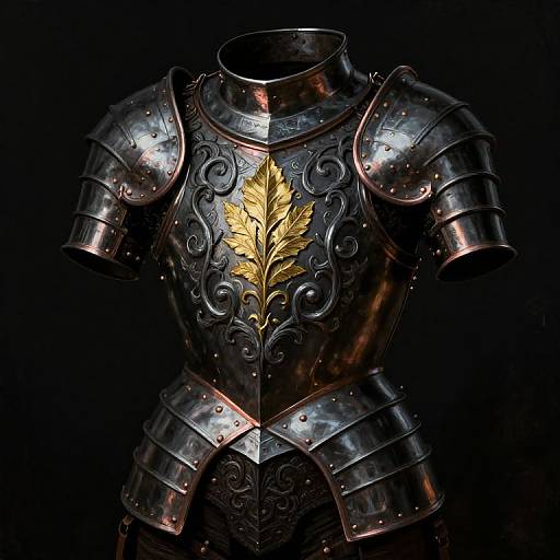 Ornate Steel Breastplate with Gold Leaf