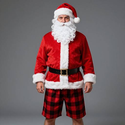 Male Santa Claus in Plaid Shorts