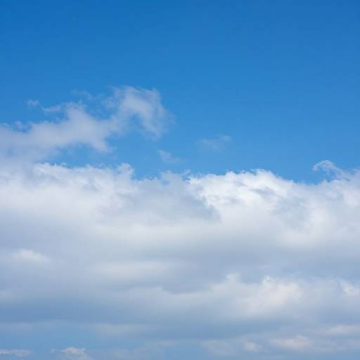 Photograph of a bright blue sky with fluffy, white cumulus clouds, creating a vibrant contrast between the clear sky and the clouds.
