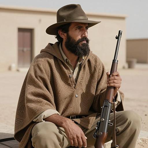 Focused Bearded Man in Desert Setting