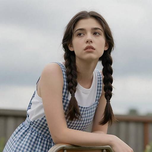 Young Woman in Checkered Pinafore Portrait