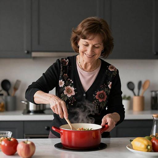Middle-aged Woman Cooking in Kitchen