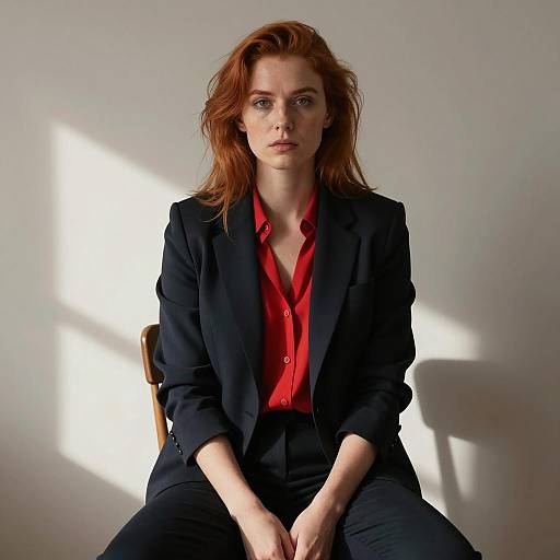 Serious Red-Haired Woman in Blazer