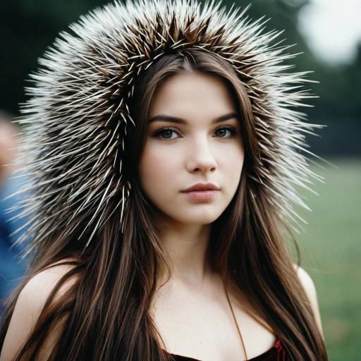 Woman Wearing Porcupine Costume Headpiece