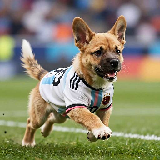 Energetic Puppy in Messi Jersey