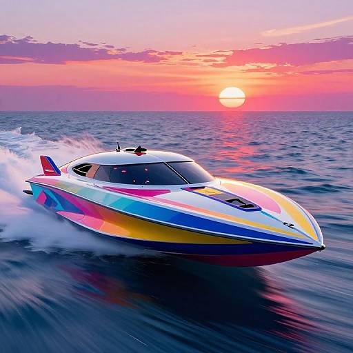 Vibrant Futuristic Speedboat Ink Sketch