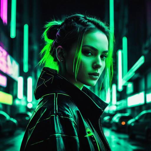 Woman in Green Neon Light Urban Night