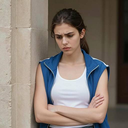 Contemplative Young Woman in Stylish Outfit
