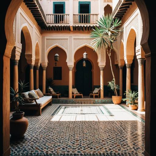 Cinematic Moroccan Riad Courtyard in Detail