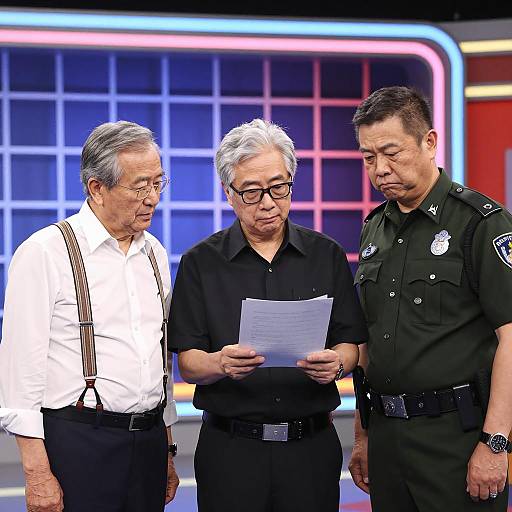 Three Elderly Men Against Neon Grid