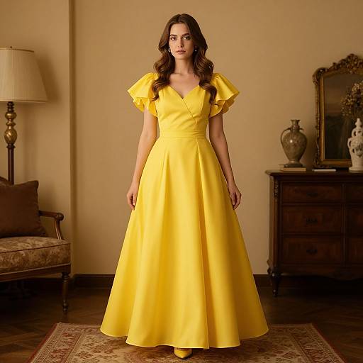Woman in Yellow Dress Costume
