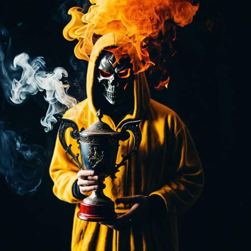 Mysterious Fiery Figure Holding Trophy