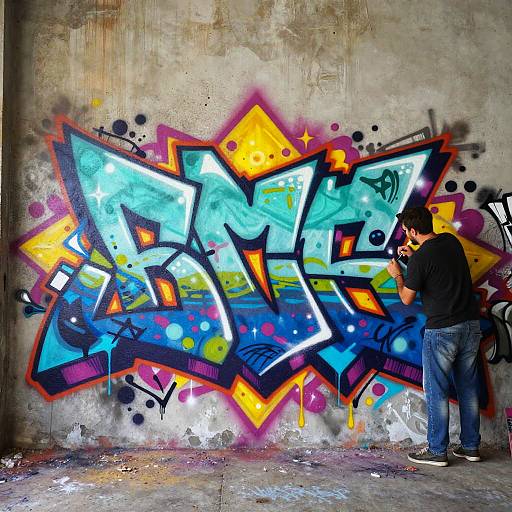 Vibrant Layered Urban Graffiti Mural