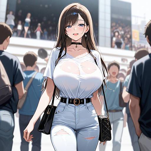 Idol Model in Crowd with Choker