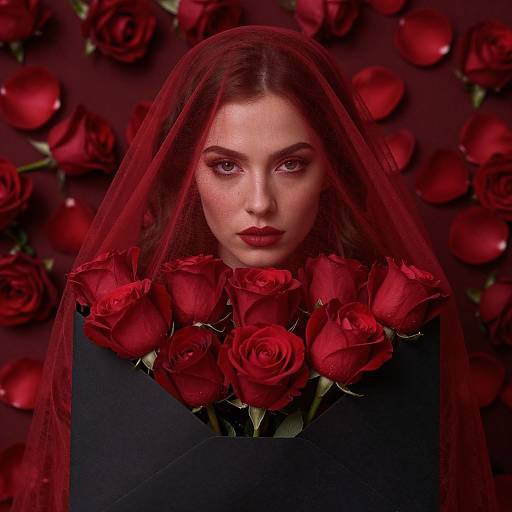 Woman Among Crimson Roses Beauty