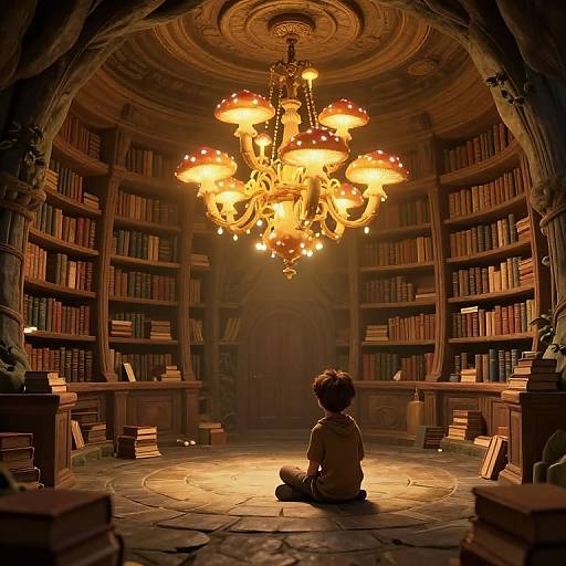 Whimsical Toadstool Chandelier Library