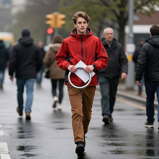 Young Man Running With Metallic Ring