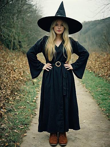 Young Woman in Witch Costume Outdoors
