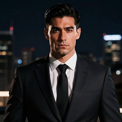 Confident Man in Formal Suit at Night