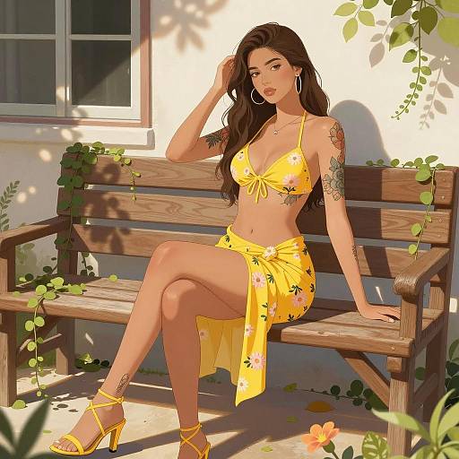 Serene Young Woman in Floral Bikini