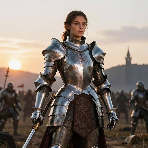 Epic Female Knight on Battlefield