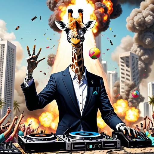 DJ Giraffe in Suit with Explosions